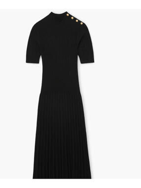 NEW,  Reiss Black Harriet Button-Detail Knitted Midi Dress Sz S #MD1709